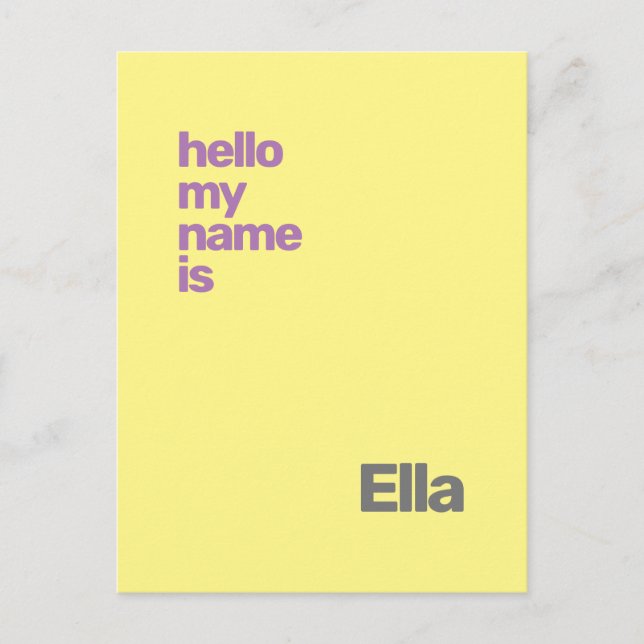 Cartão Postal novo nascimento de bebê anúncio amarelo púrpura pe (Frente)