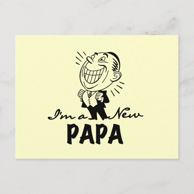 Cartão Postal Novo Papá Sorrindo Camisas e Presentes (Frente)