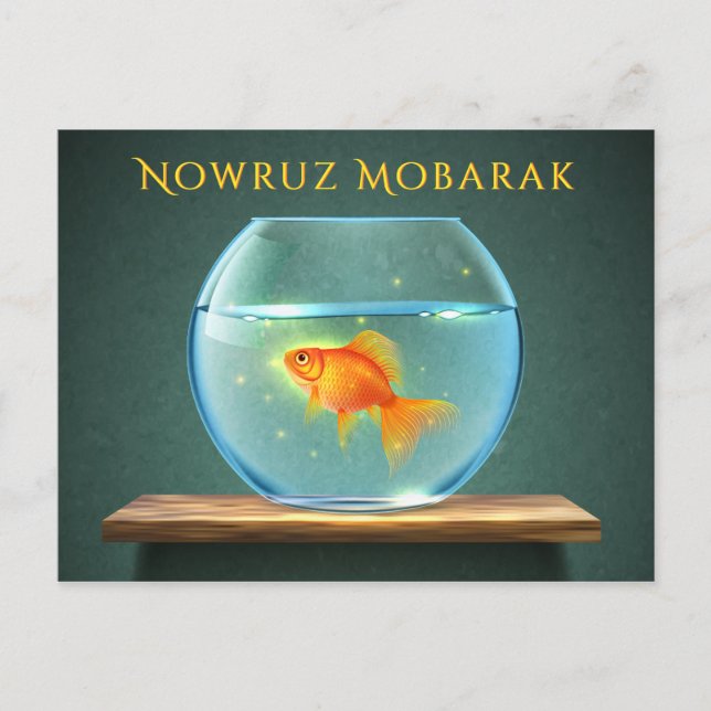 Cartão Postal Nowruz Mobarak Goldfish em Bowl (Frente)