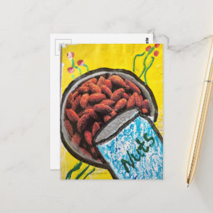 Cartão Postal Nozes Amêndoas Colagem de Mídia Mista