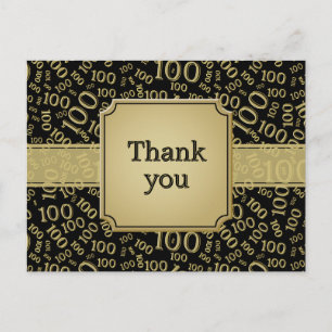 Cartão Postal Número 100 do Aniversário Formato Dourado/Preto