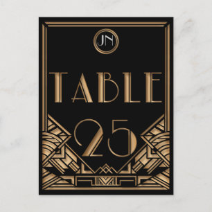 Cartão Postal Número da Mesa 25 Preto Dourado Art Déco Estilo Ga