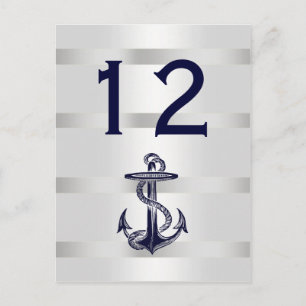 Cartão Postal Número da Mesa Azul Marinho Náutico Âncora Branco