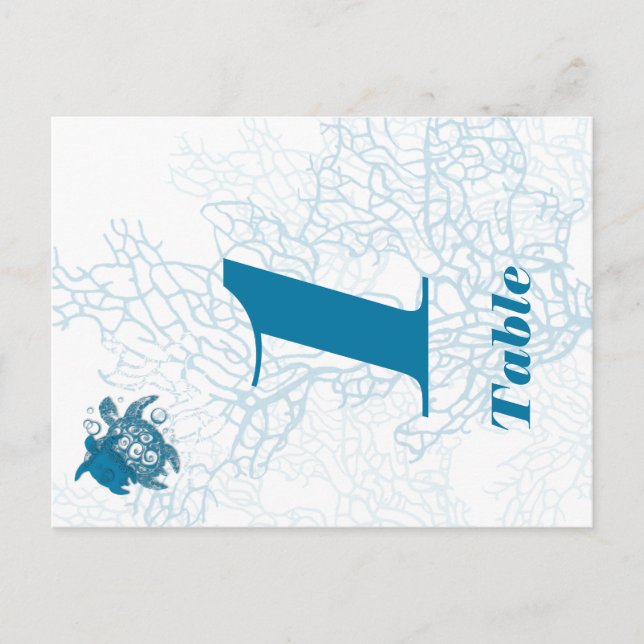 Cartão Postal Número da Mesa de Casamento Aqua Turtle Love (Frente)