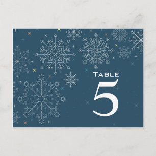 Cartão Postal Número da mesa de casamento do floco de neve azul-