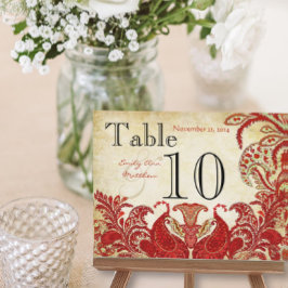 Cartão Postal Número da Mesa de Casamento Paisley Limão Coral Ve
