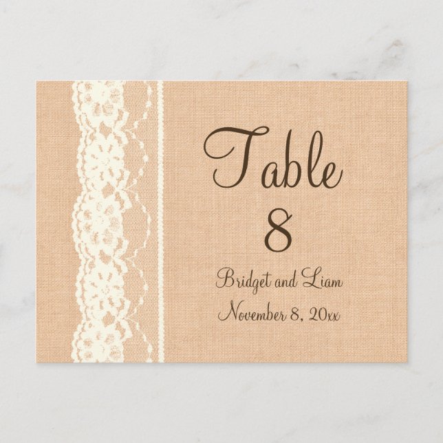 Cartão Postal Número da Mesa Lace & Light Burlap (Frente)