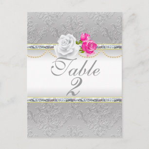 Cartão Postal Número da mesa rosa rosa e Damasco prateado elega