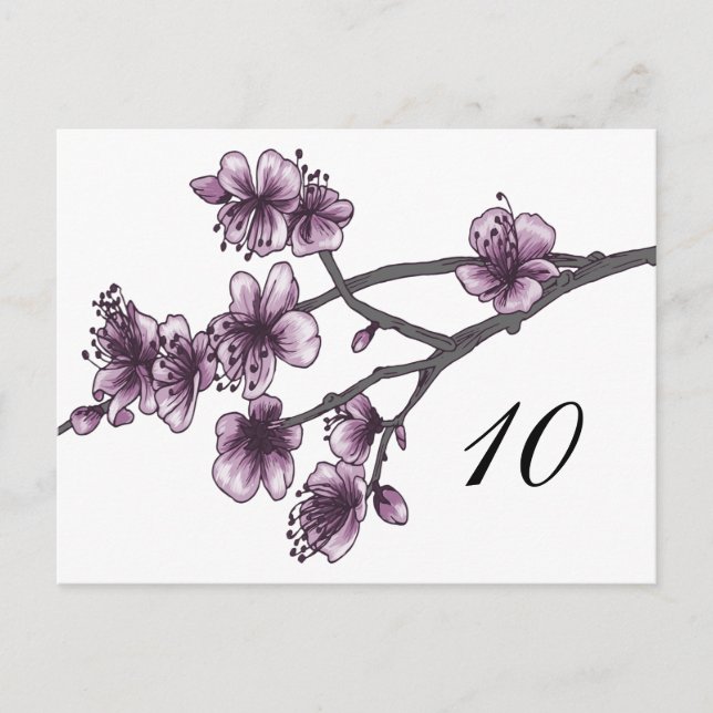 Cartão Postal Número da Tabela Blossomas de Cereja Simples Roxo (Frente)