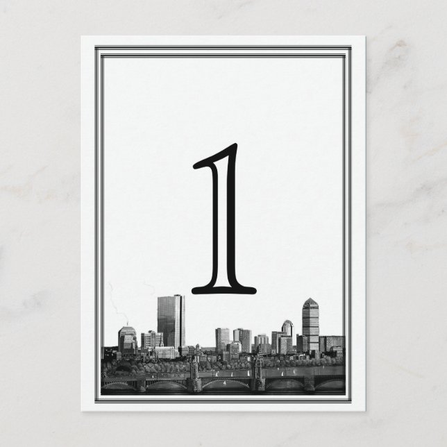 Cartão Postal Número da Tabela de Casamento de Destino de Boston (Frente)