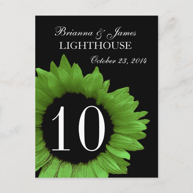 Cartão Postal Número da Tabela de Casamento de Girassol do verde (Frente)