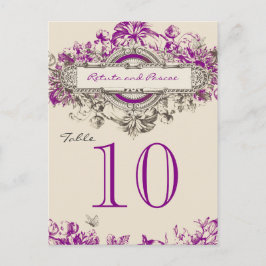 Cartão Postal Número da Tabela de Casamento Floral da Cinza Roxa