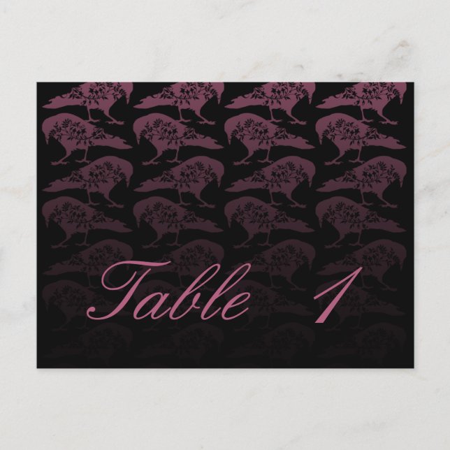 Cartão Postal Número da Tabela de Casamento Gótico Raven Roxo (Frente)