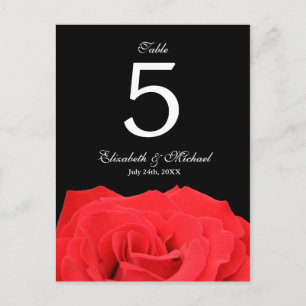 Cartão Postal Número da Tabela de Casamento Negro e rosa vermelh