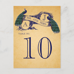 Cartão Postal Número da Tabela de Casamentos vintage Pilhas Azul