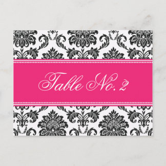 Cartão Postal Número da Tabela do Casamento tema damasco Fuchsia
