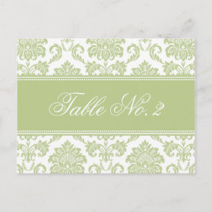 Cartão Postal Número da Tabela do Casamento tema damasco Sage