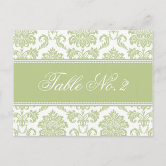 Cartão Postal Número da Tabela do Casamento tema damasco Sage