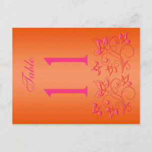 Cartão Postal Número da Tabela Floral Cor-de-Rosa e Laranja Reve
