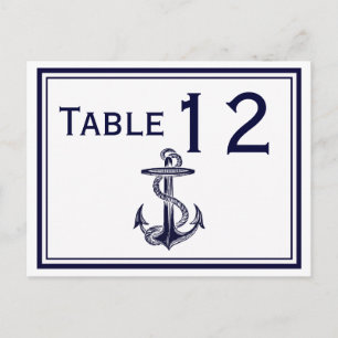 Cartão Postal Número de Mesa 2H Moldura Azul Marinha Âncora Náut