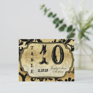 Cartão Postal Número de Mesa com Redemoinhos de Damasco Preto so