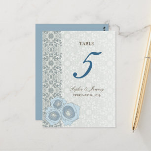 Cartão Postal Número de Mesa de Casamento Chic com Rosas Azuis D