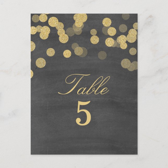 Cartão Postal Número de Mesa de Casamento com Glitter Dourado e  (Frente)