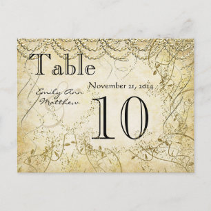 Cartão Postal Número de Mesa de Casamento com Redemoinho Dourado