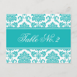 Cartão Postal Número de Mesa de Casamento em Damask Teal