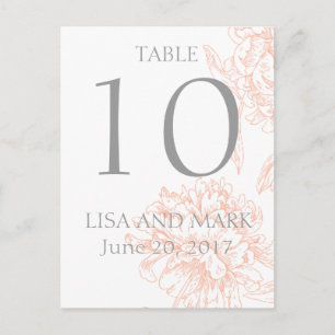 Cartão Postal Número de Mesa de Casamento Floral Cinza Coral Vin