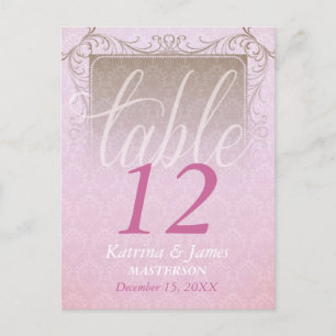 Cartão Postal Número de Mesa de Casamento Sonho Rosa Vintage Dam
