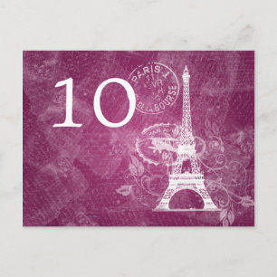 Cartão Postal Número de Mesa Elegante Romântico Paris Rosa Berri