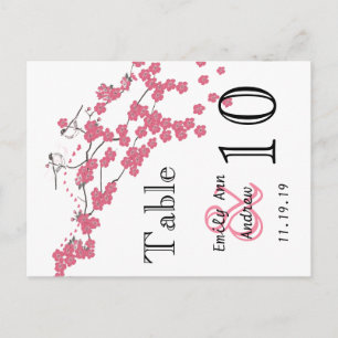 Cartão Postal Número de Mesa Pássaro do Amor Rosa Flor de Cereje