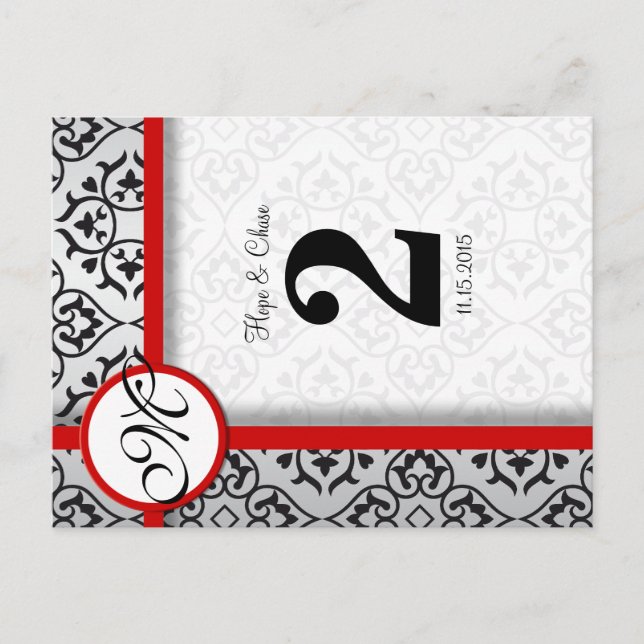 Cartão Postal Número de mesa Preto e Prata Damask com acabamento (Frente)