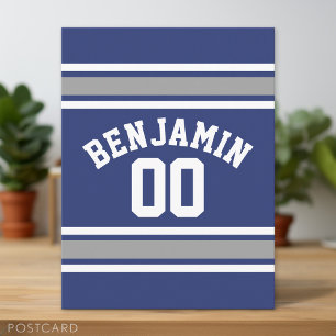 Cartão Postal Número de Nome Personalizado de Jersey Blue and S