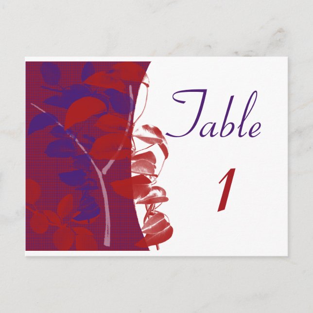 Cartão Postal Número de Tabela de Design de Folha Vermelha e Rox (Frente)