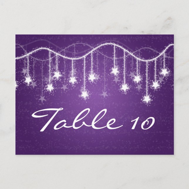 Cartão Postal Número de Tabela Elegante Shimmering Estrelas Roxo (Frente)