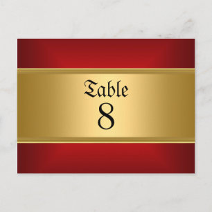 Cartão Postal Números da mesa de casamento Dourado Vermelho