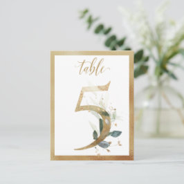Cartão Postal Números de Mesa com Folhagem Verde e Dourado, Cart
