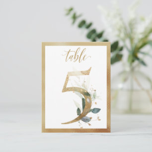 Cartão Postal Números de Mesa com Folhagem Verde e Dourado, Cart