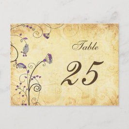 Cartão Postal números de mesa floral roxa rusticage
