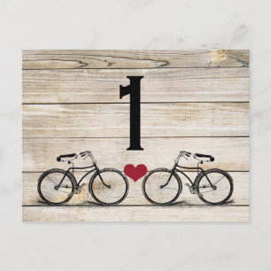 Cartão Postal Números de Tabela de Casamento de Bicicletas Vinta