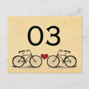 Cartão Postal Números de Tabela de Casamento de Bicicletas Vinta