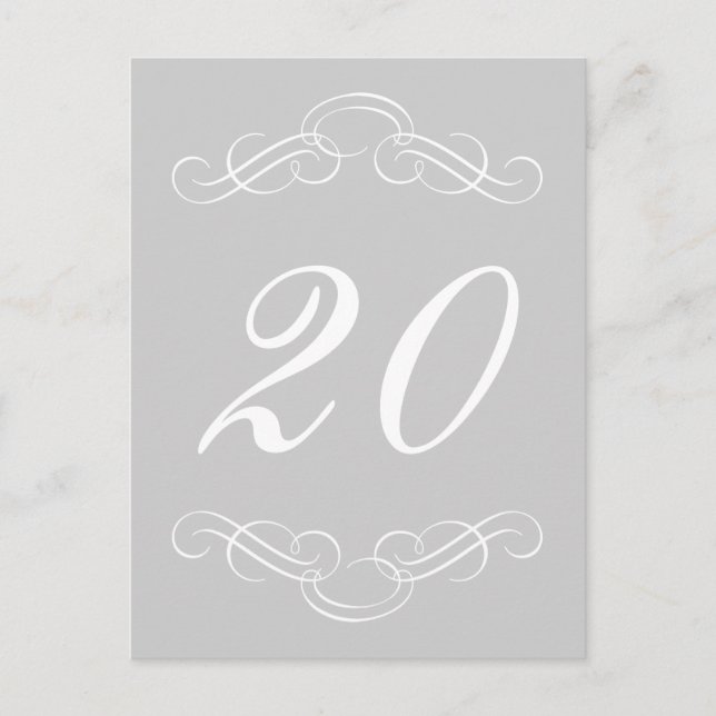 Cartão Postal Números de tabela florescente Elegante (Prata/Bran (Frente)