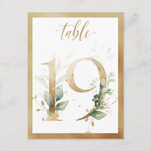 Cartão Postal Números Dourados da Folhagem Verde, Placa da Mesa