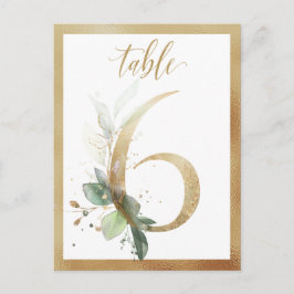 Cartão Postal Números Dourados da Folhagem Verde, Placa da Mesa