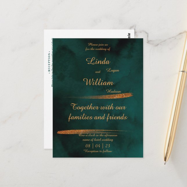 Cartão Postal Nuptura Floral Vestido Mar Escuro Aquarela (Frente/Verso In Situ)