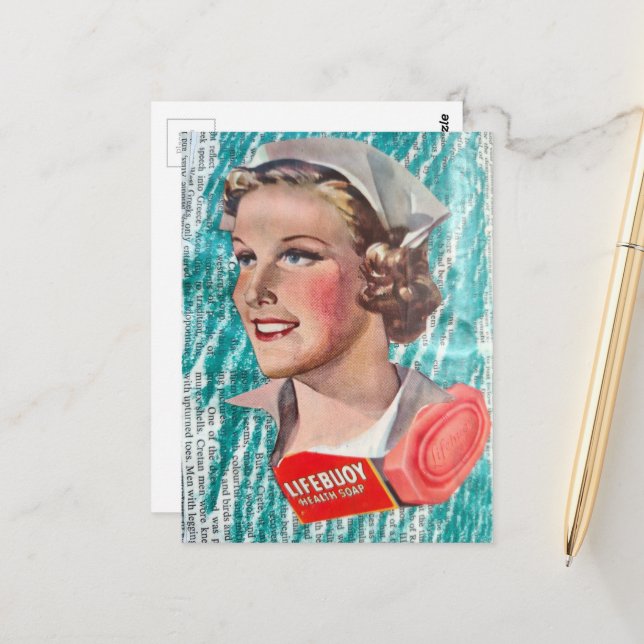 Cartão Postal Nurse with health soap from 1930s era collage (Frente/Verso In Situ)