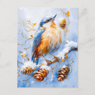 Cartão Postal Nuthatch Eurasiano na pintura de estilo impression