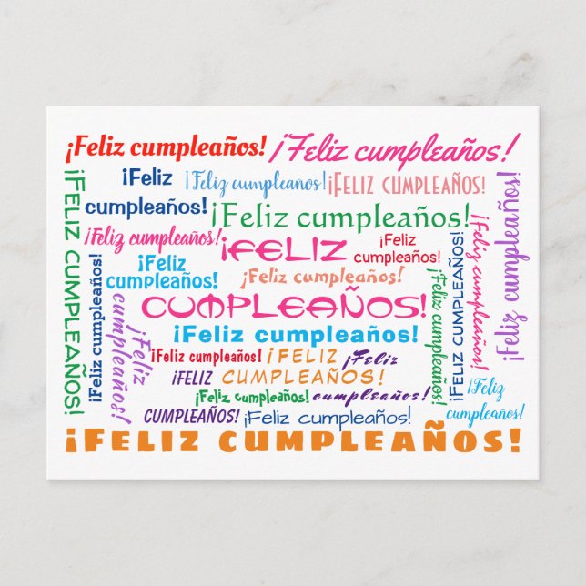 Cartão Postal Nuvem de palavras Feliz Cumpleaños em espanhol Fel (Frente)